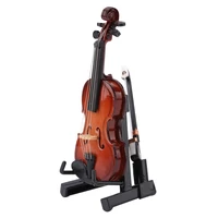 high quality mini violin toys for kids dollhouse miniature musical instrument wooden model decor with bow stand support and case