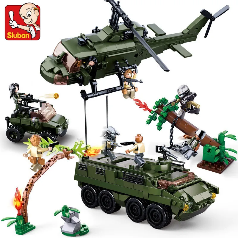 فيلم الأبطال العسكريين مركبة مدرعة سيارة هليكوبتر الجيش اللبنات مجموعات الجنود أرقام ألعاب تعليمية للأطفال