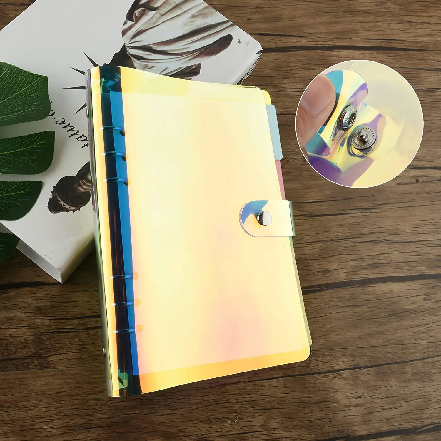 

A5/A6 Rainbow Transparent PVC Binder Cover with 3 Set 6-Holes Divider Index Page Tab Cards for Filofax Travel Diary Planner