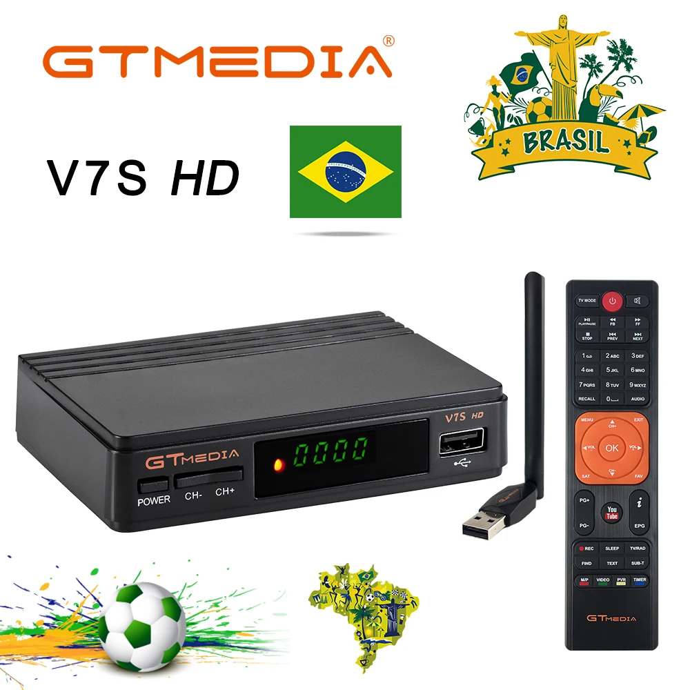 V7S HD With Wifi Freesat V7 HD DVB-S2 Full HD 1080P спутниковый ТВ приемник+ USB wifi Anttena Испания Бразилия ТВ тюнер Поддержка CCCAM NEWCAM телеприставка - Цвет: V7S HD With Wifi