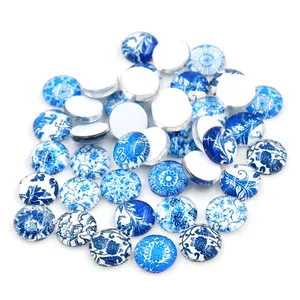 Горячая продажа 8 мм и 10 мм 12 мм 16 мм смешанный синий и белый фарфор ручной работы фото стеклянные кабошоны DIY ювелирных изделий