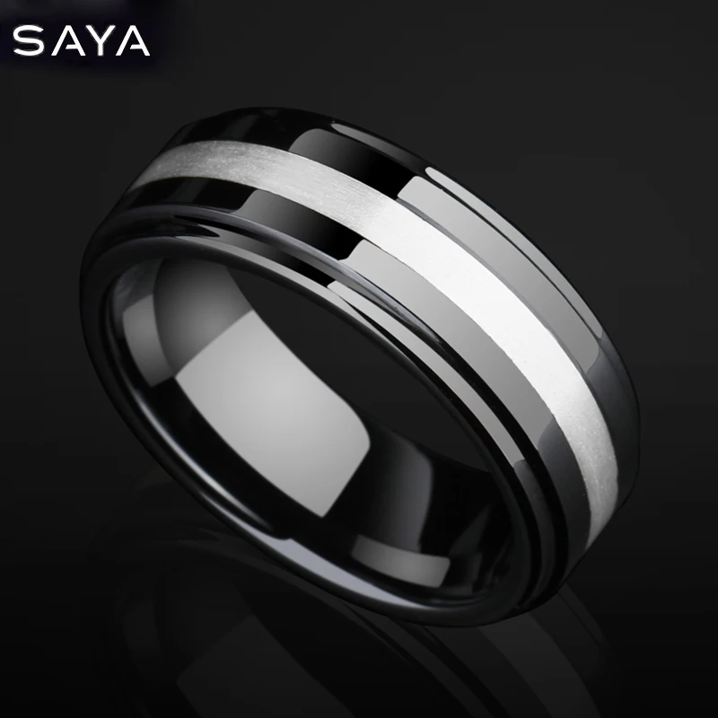 Обручальные кольца ширина 8 мм керамическая черная лента полированная
