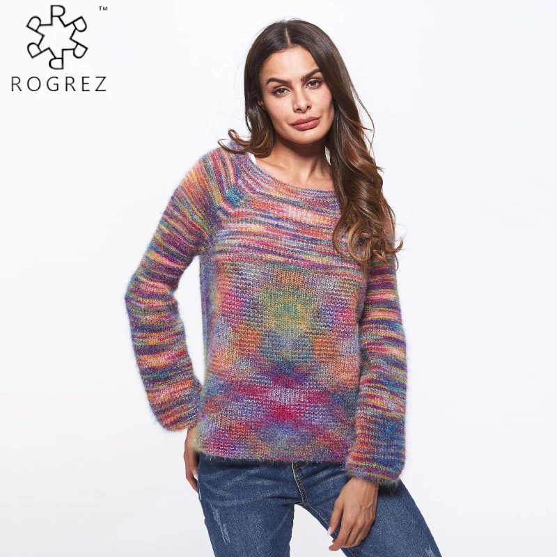 ROGREZ 2019 красочные повседневные уличные пуловеры кашемировый свитер женские