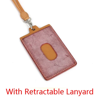 Red-Lanyard Держатель удостоверения личности первый слой коровья кожа удостоверения личности Держатели карт топ-конец Имя тег Вертикальный стиль идентификатор автомобиля карты шеи шнурок для ключей - Цвет: Red-Lanyard