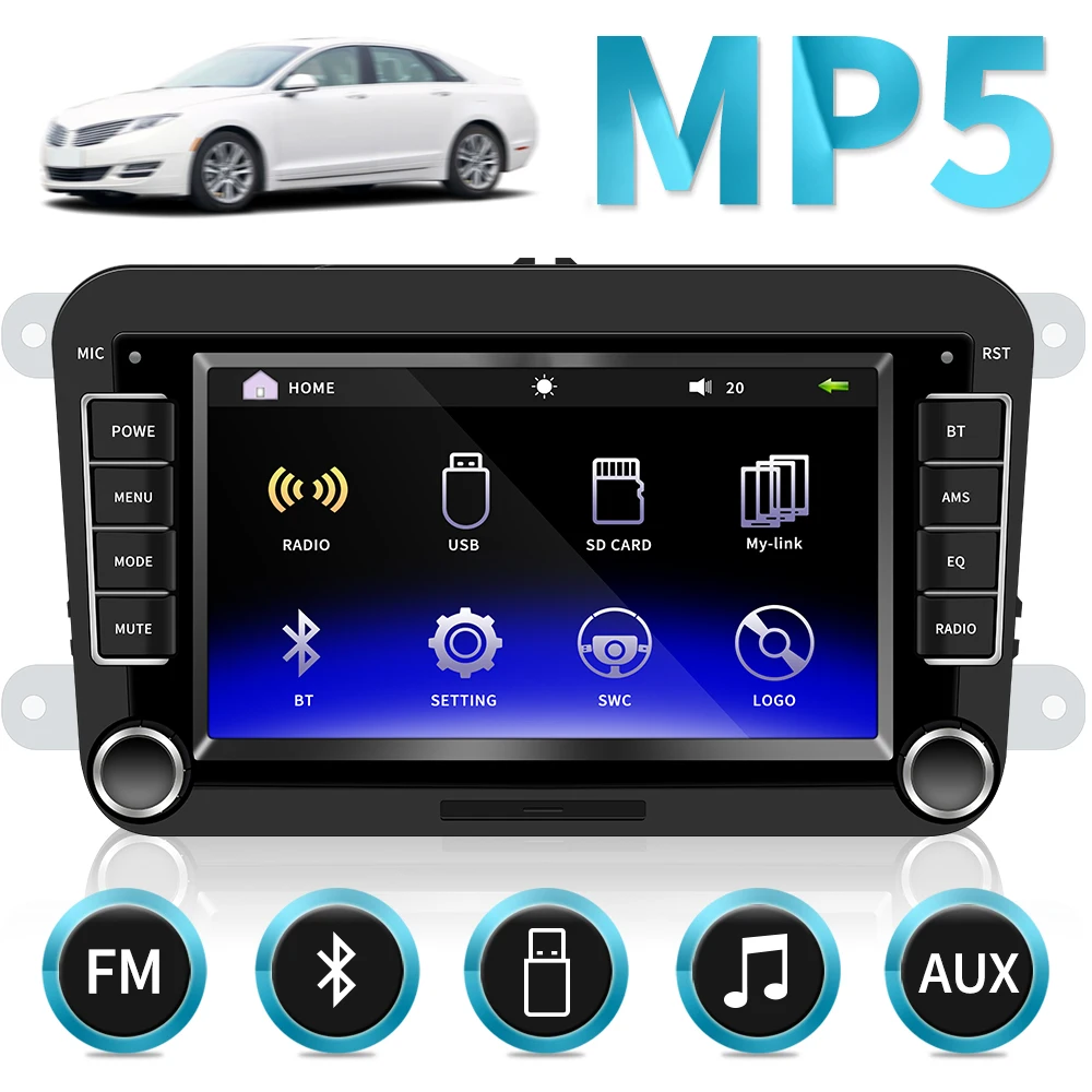 Podofo Автомобильный мультимедийный 7 ''автомобильный Радио Аудио Bluetooth Авторадио сенсорный экран MP5 плеер FM Радио Android и IOS зеркальная ссылка для VW