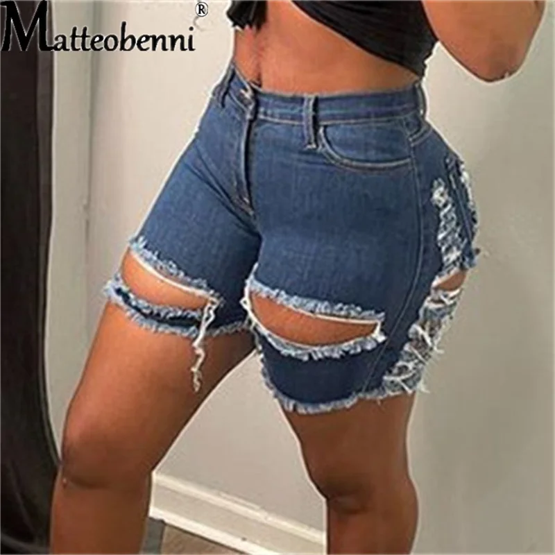 

2021 New Summer Women Trendy Ripped Denim Shorts Fashion Sexy High Waist Jeans Shorts Ladies Street Casual Hipster Hole Shorts
