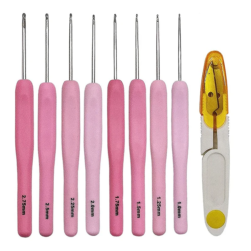 

Knitting Needle Weaving Tools Crochet Hook Set 8pcs/set Aluminum Ergonomic Crochet Needles Colorful Soft Rubber With Pu Bag