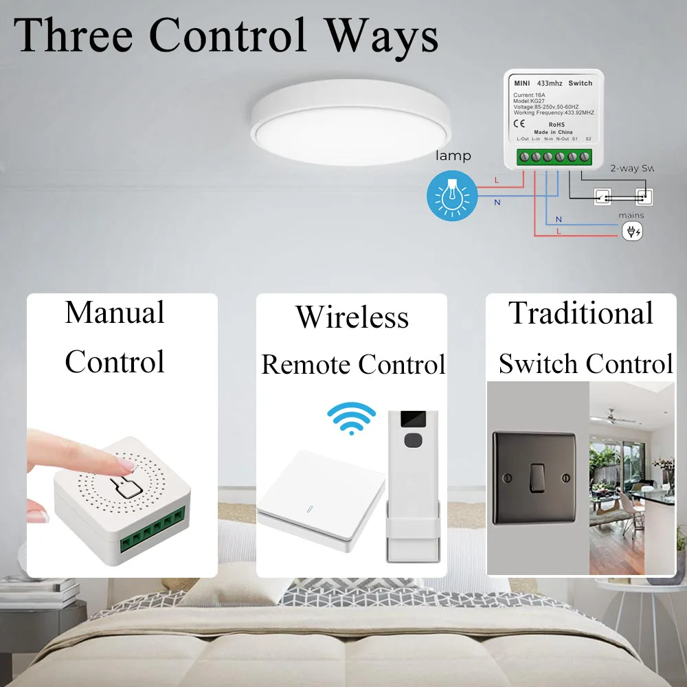 16A Mini Smart Wireless Switch Light Rf 433MHz 2 Way Relay Module Timer Home Electric Breaker Remote Control For Socket Led Lamp - купить по