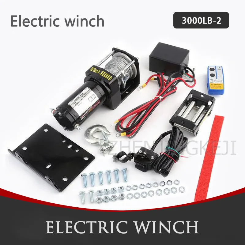 Portable Vehicle-mounted Electric Winch Wire Rope Winch 3000 Pounds Mud Marsh Anchor Rescue Beach Stranded Outdoor Lifting Tools