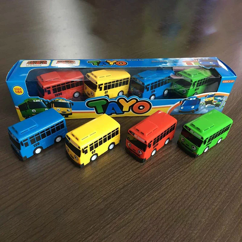 New 4pcs/set Anime Tayo The Little Bus Educational Toy Cartoon Mini Plastic Pull Back Car Model For Kids Christmas Gifts | Игрушки и