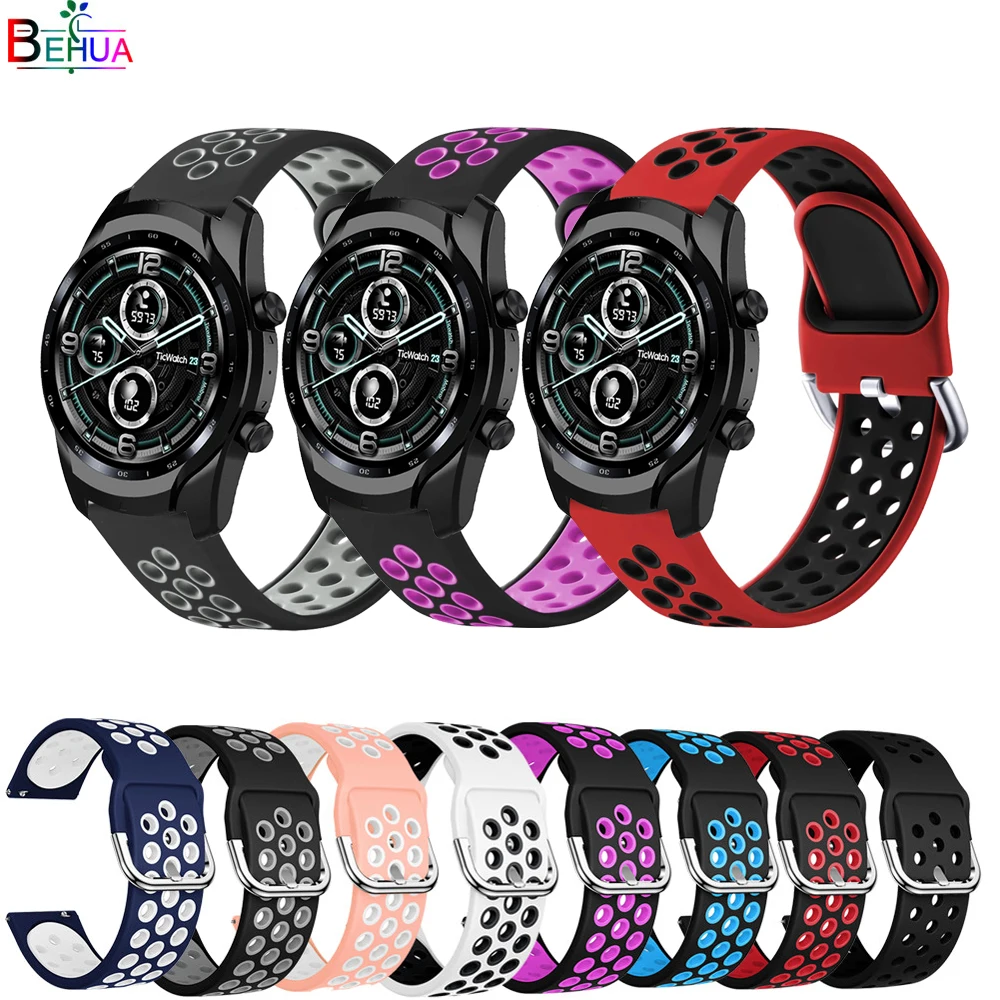 22 мм 20 Силиконовые дышащая повязка для Ticwatch 3 Pro 2020 GTX E2 S2 Смарт-часы браслет