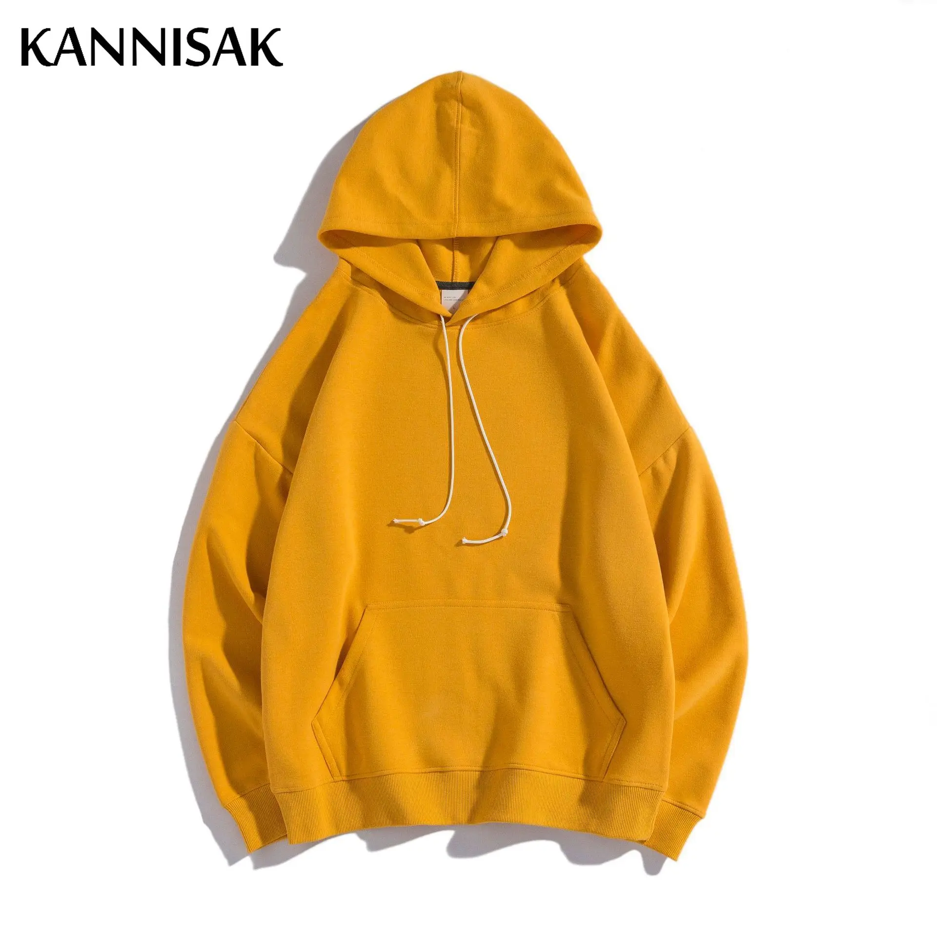 

KANNISAK Casual Men Hoodies Thick Solid Hooded Harajuku Oversize Hoodie Spring Autumn Japanese Streetwear Women Couple Pullovers