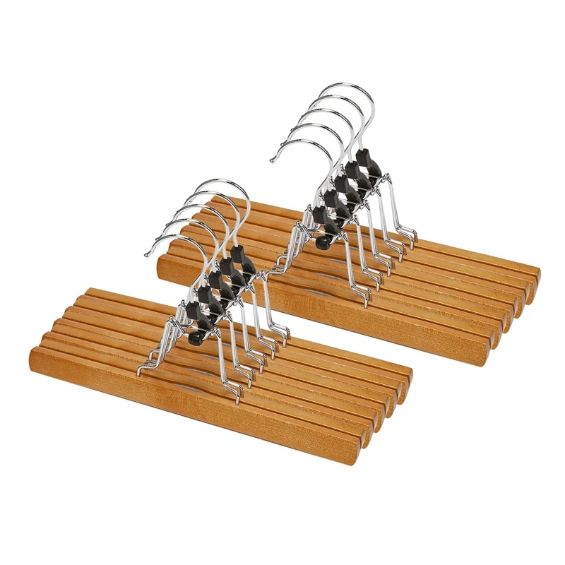 

1 Set of 10 Trouser Clamp Hanger Solid Wood Anti-Slip Felt Hook Pant Skirt Hangers Natural