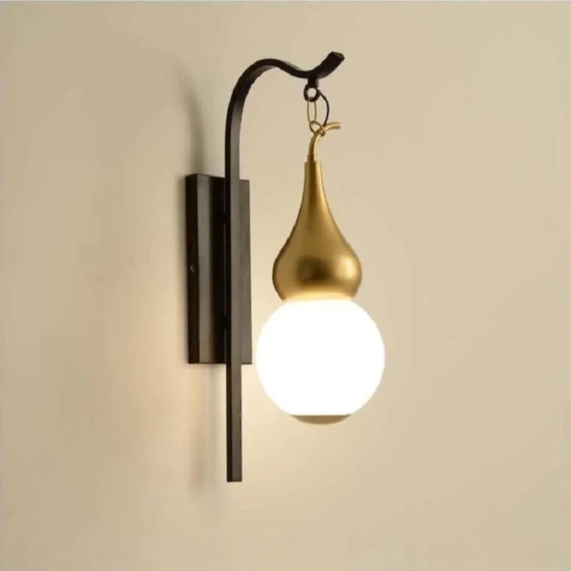 

New Chinese Style Gourd Wall Lamp Bedroom Living Room Background Wall Light Fixture Auspicious Golden Gourd lamps for Room