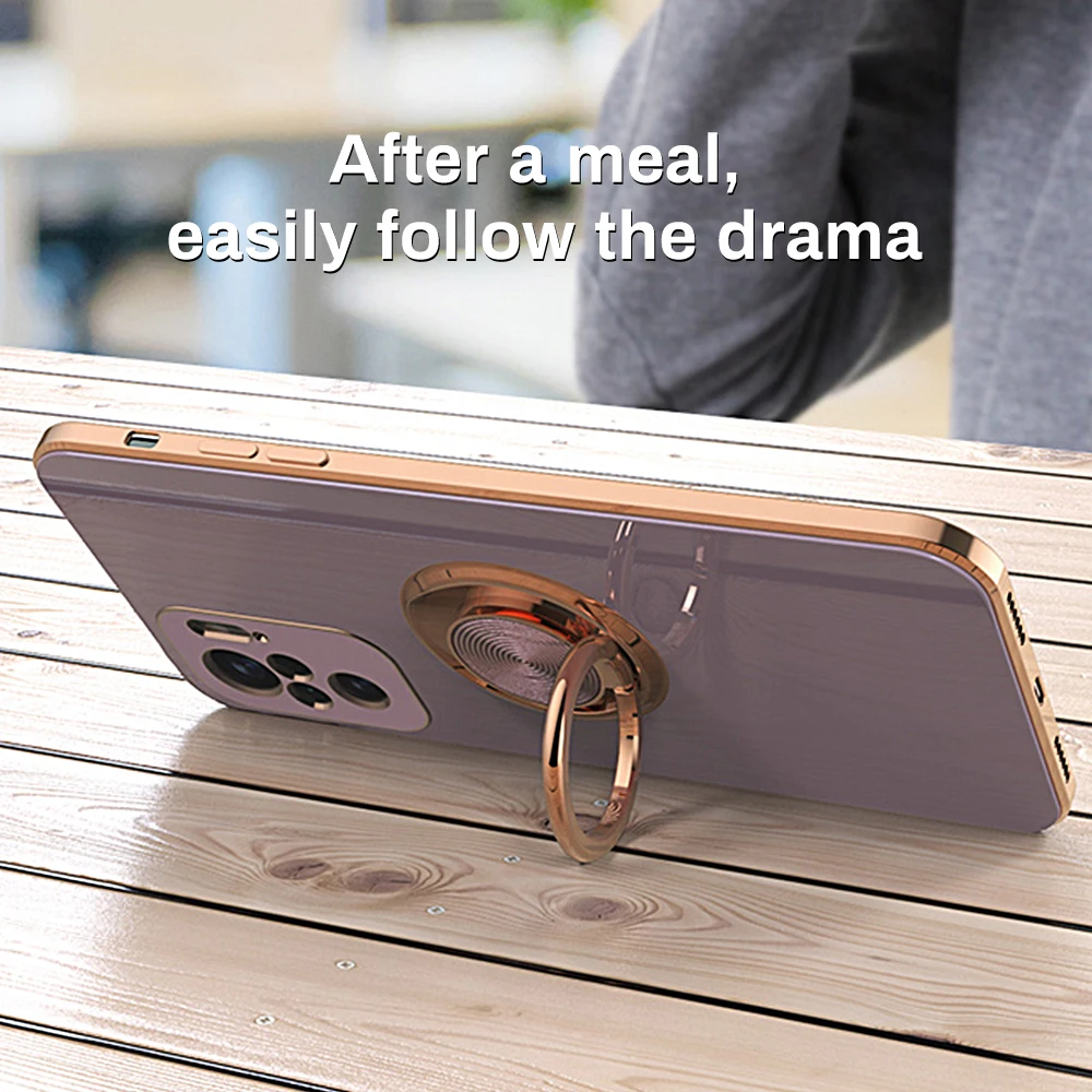 Shockproof Plating Ring Holder Case For Xiaomi Redmi Note 10 Pro Max Ultra Thin Stand Cover Redmi Note 10Pro 10s Silicone Funda