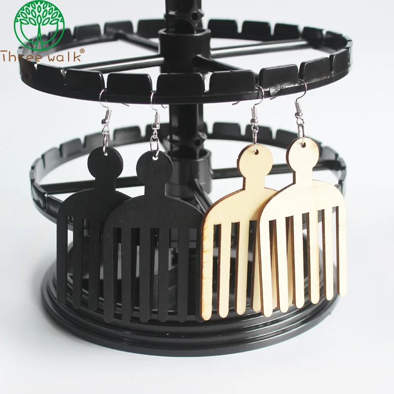 

Wholesale Price Natural African Comb Wood Earrings Afro Women Pick Gift Wooden Jewelry