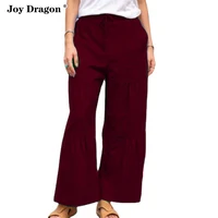 women pants 2021 linen cotton solid color stitching summer fashion high waist vintage plus size loose casual long wide leg pant