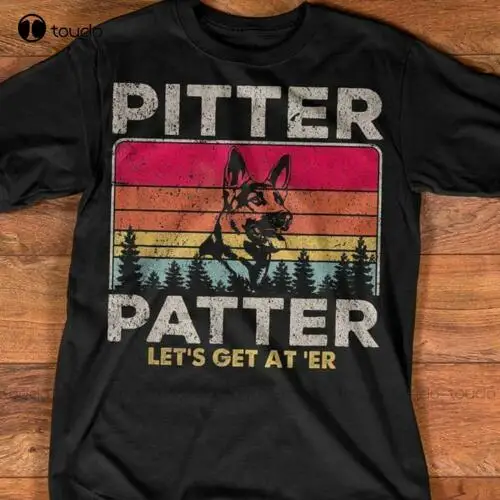 

German Shepherd Pitter Patter Let'S Get At'Er Vintage Men T-Shirt S-5Xl Black Unisex Women Men Tee Shirt