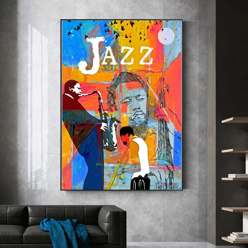 

Jazz Superstar Poster Canvas and Printmaking Music Wall Art Picture Abstract Street Graffiti Art Canvas Home Decoration Painting