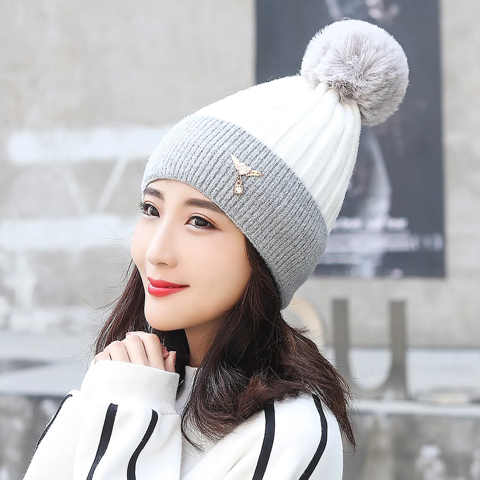 

Women's Skullies Color Matching All-match Warm Fashion High Quality Knitted Hat