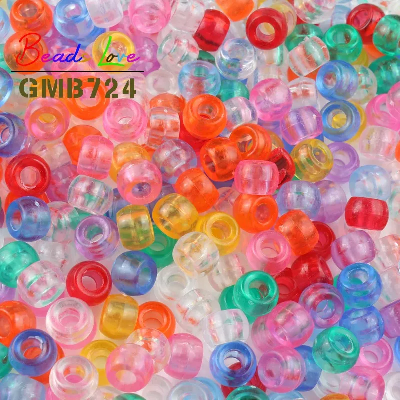100 шт./лот акриловые бусины с большим отверстием 6*9 мм прозрачные разноцветные