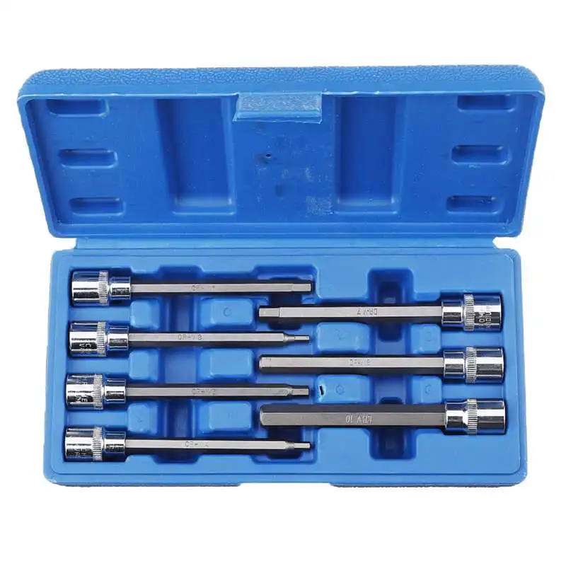 

7Pcs 3/8 Inch Drive Long Reach Hex Bit Socket Set 3-10mm Screwdriver Head Set Chrome Vanadium Steel for Hand Tool Set