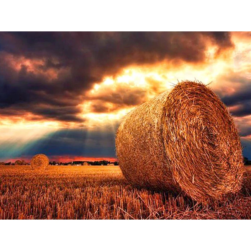 5D алмазная картина Полный Круглый закат стог сена Стразы вышивка распродажа