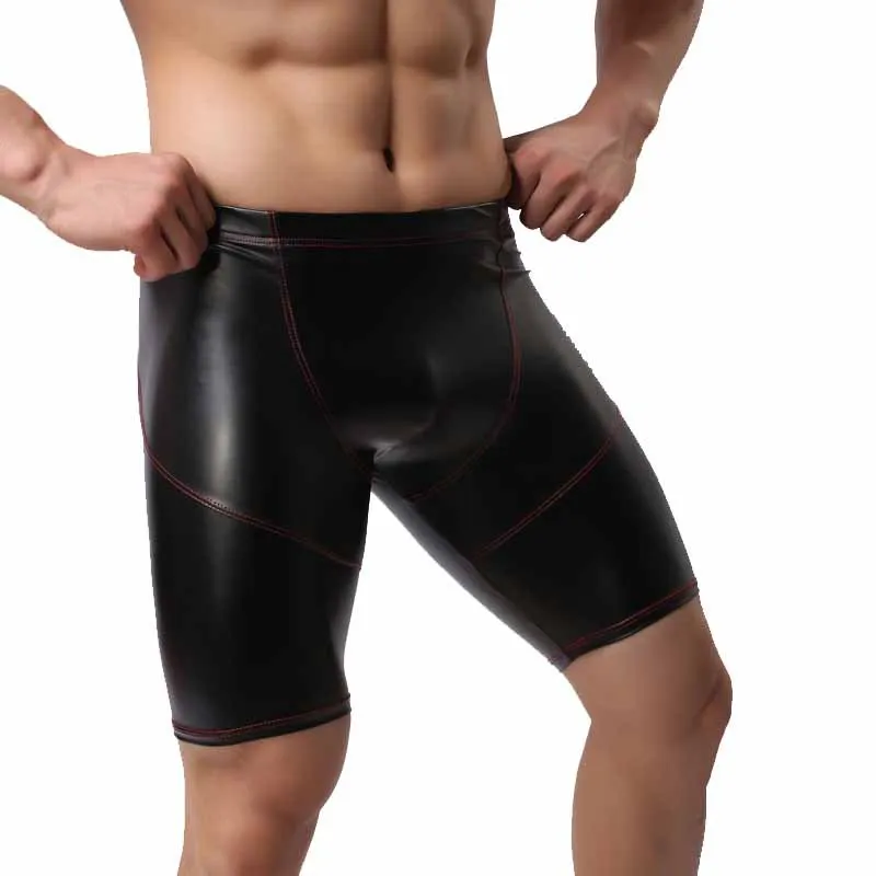 

Long Men Boxer Men Underwear Faux Leather Boxers Shorts Sexy Skinny Underpants Panties Man Convex Short Pants Trunks Bottoms