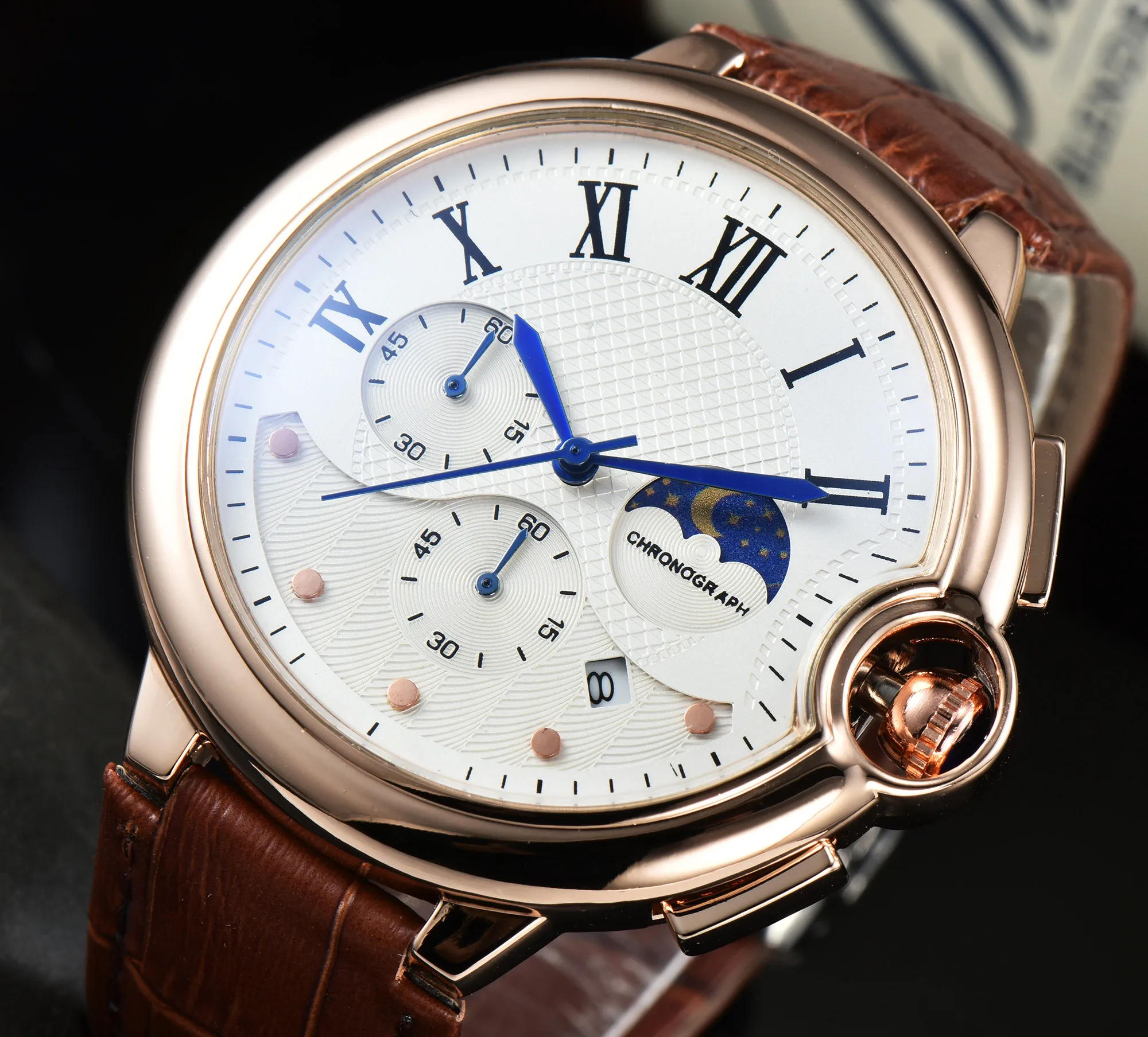 

Часы мужские кварцевые деловые, брендовые Роскошные модные повседневные наручные, с кожаным ремешком, со всеми циферблатами, CT, большие раз...