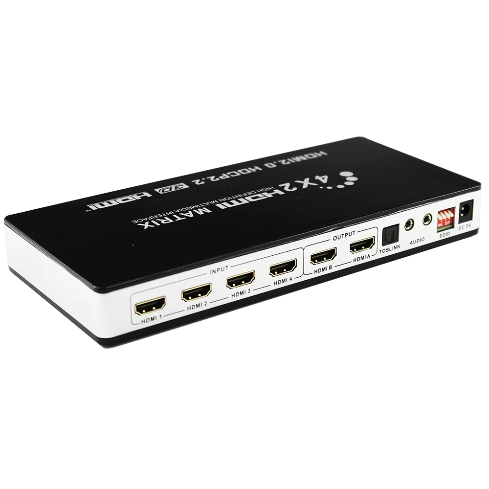 HDMI 2,0 Matrix 4X2 4K 60hz HDR HDCP 2,2 HDMI matrix 4 in 2 out Switcher splitter box с toslink цифровым аудио и стерео аудио