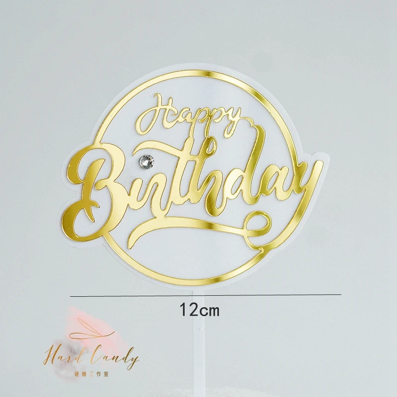Или acrylique Oh becde rose jaune joyeux anniversaire gâteau Topper rond Диамант couronne cuisson Decoration font fournitures beau |