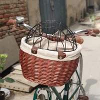 bicycle rattan basket cat dog bicycle storage basket handwoven pet seat front handlebars carrier