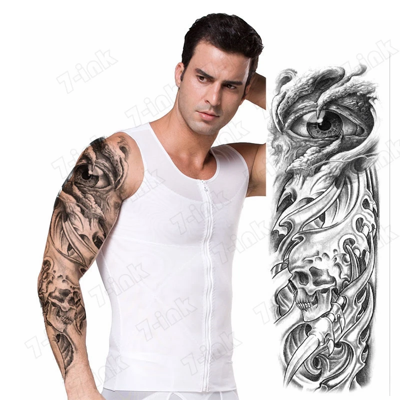 Черная Временная тату наклейка ястреб глаз кинжал робот рука Череп полные руки