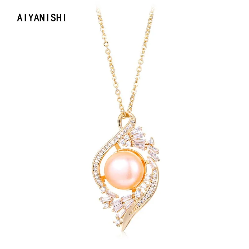 

AIYANISHI 18K Gold Filled Natural Freshwater Pearl Necklace Charm Long Necklace Jewelry Freshwater Pearl Choker necklace Women