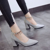 high heels womens thick heels 2021 new korean spring and autumn shoes with small fresh pointy wedding shoes bridesmaid shoes