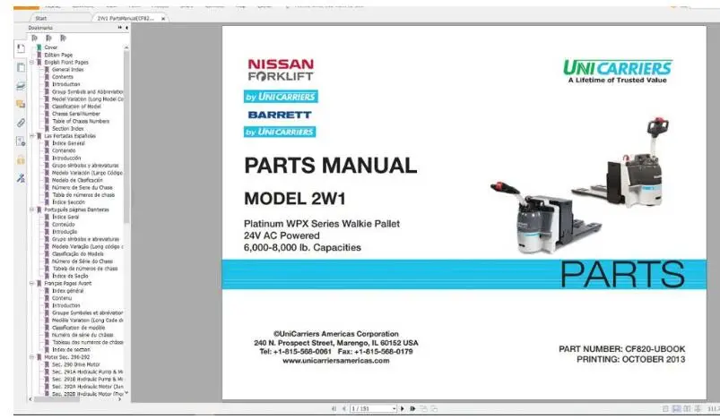 Запчасти для NISSAN UNICARRIERS Forklift каталог и руководство по обслуживанию (PDF) 2017 - купить