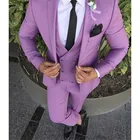 Новинка 2020, дизайнерский мужской костюм фиолетового и розового цвета, облегающий смокинг для жениха, Индивидуальные свадебные костюмы, блейзер для выпускного вечера, 3 шт. (пиджак + брюки + жилет)