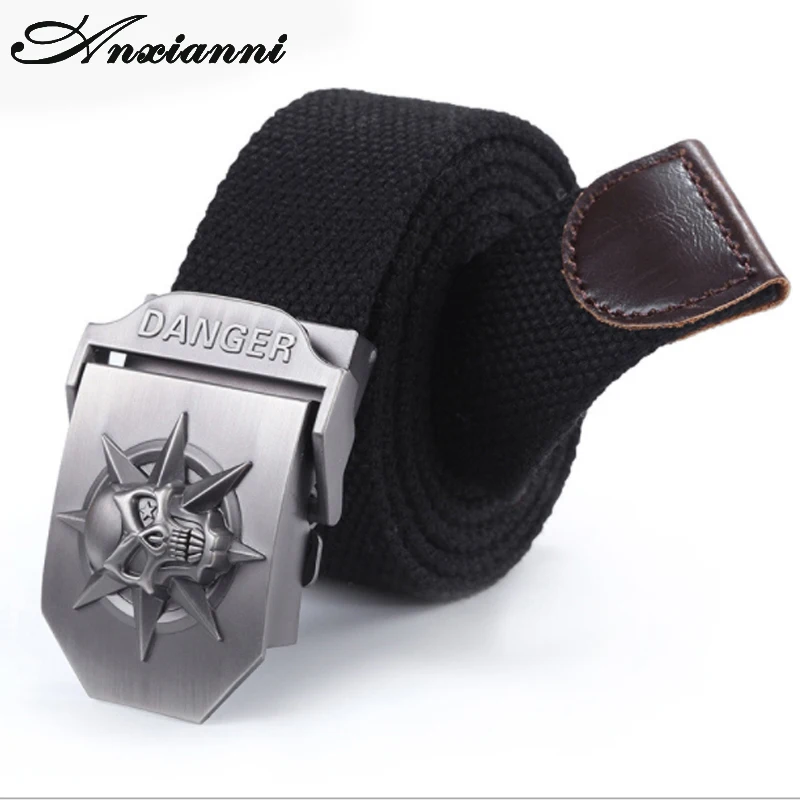 Anxianni Youth Wild Automatic Buckle Belt Skull Thicken Canvas Belt Men's Belt Casual Pants