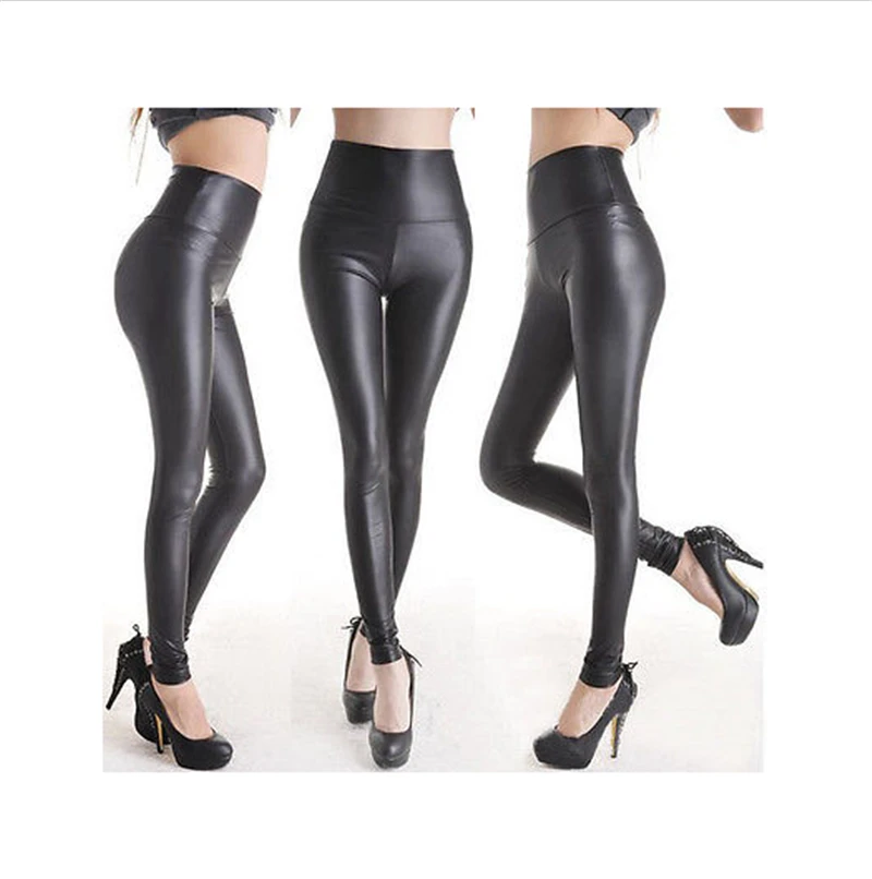 

Meihuida Women Sexy High Waist Faux Leather Pants Matt look Pant Stretch Black leather Slim pants leggings
