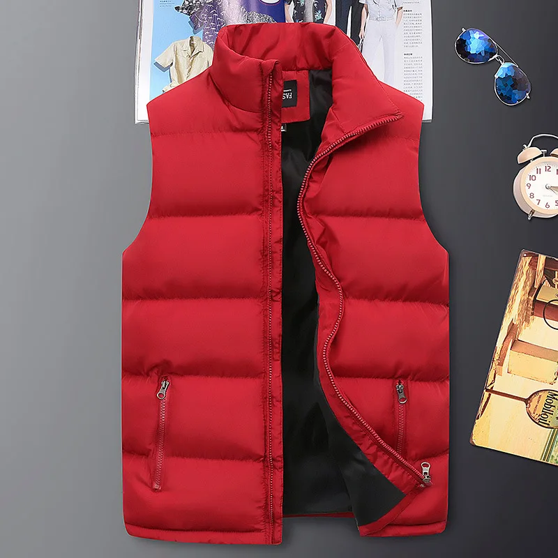 

2021 New Brand Fashion Men's Fall And Winter Down Vest Solid Warm Coat Lightweight Sleeveless Zipper Outside Jacket Plus Size