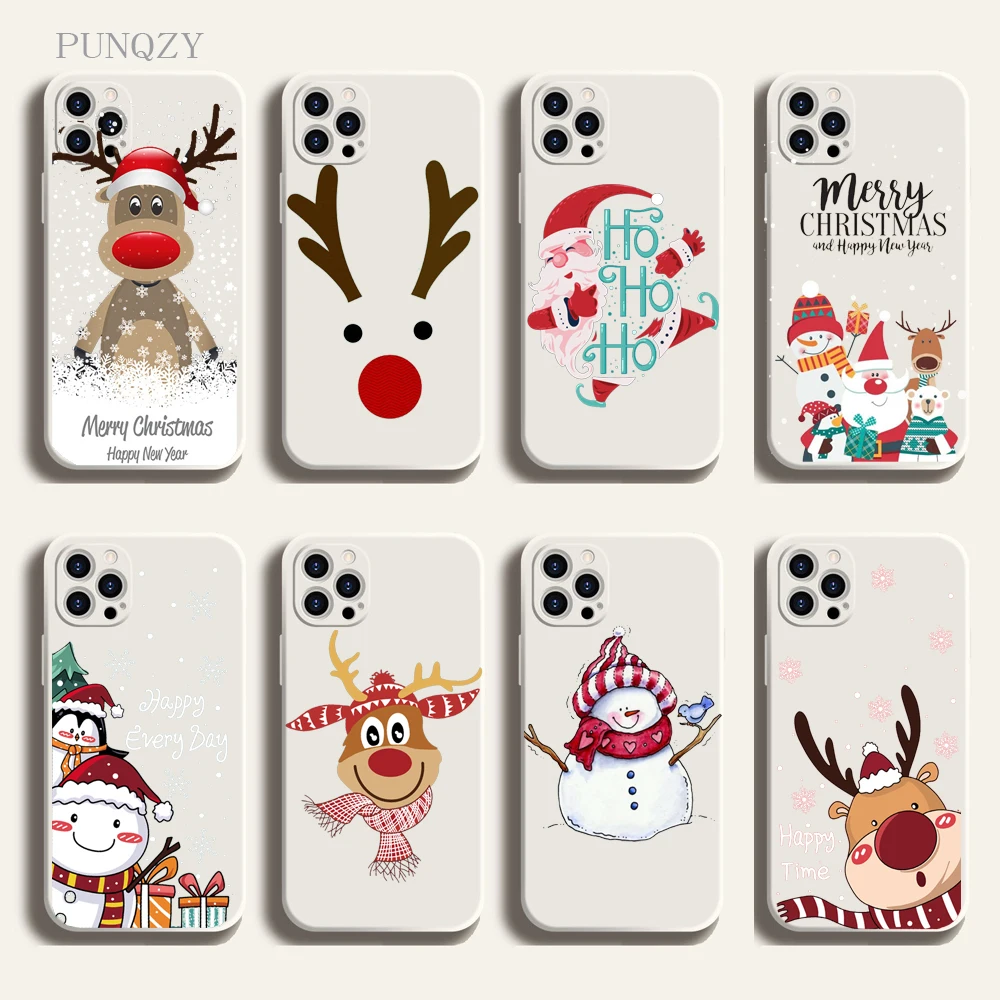 

Белый Чехол PUNQZY из ТПУ с надписью "Merry Christmas" для iPhone 14 11 12 13 PRO MAX XR XS 8 7 PLUS чехол с Санта-Клаусом рождественской елкой оленем
