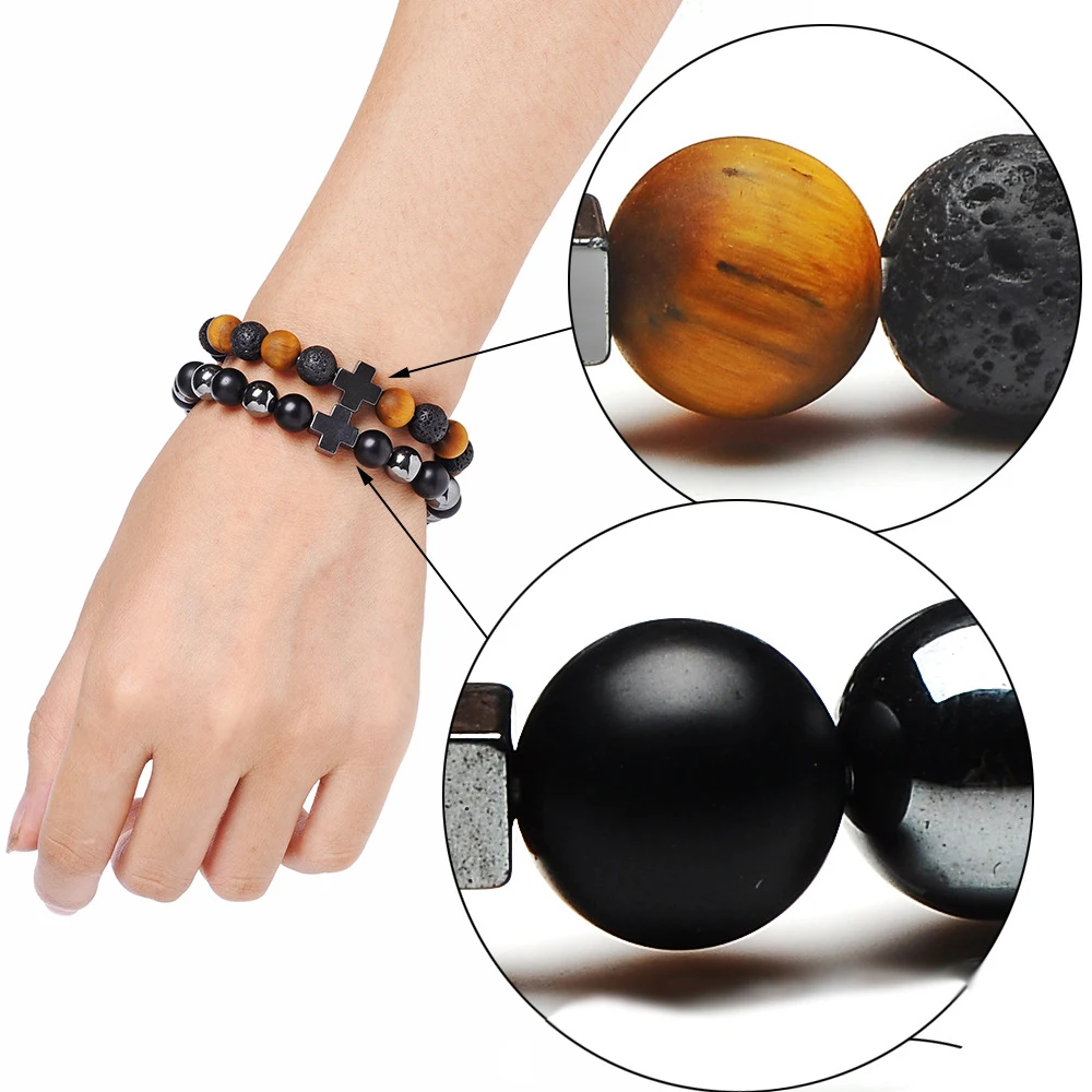 Модный матовый браслет с тигровым глазом для мужчин лавовый камень натуральный