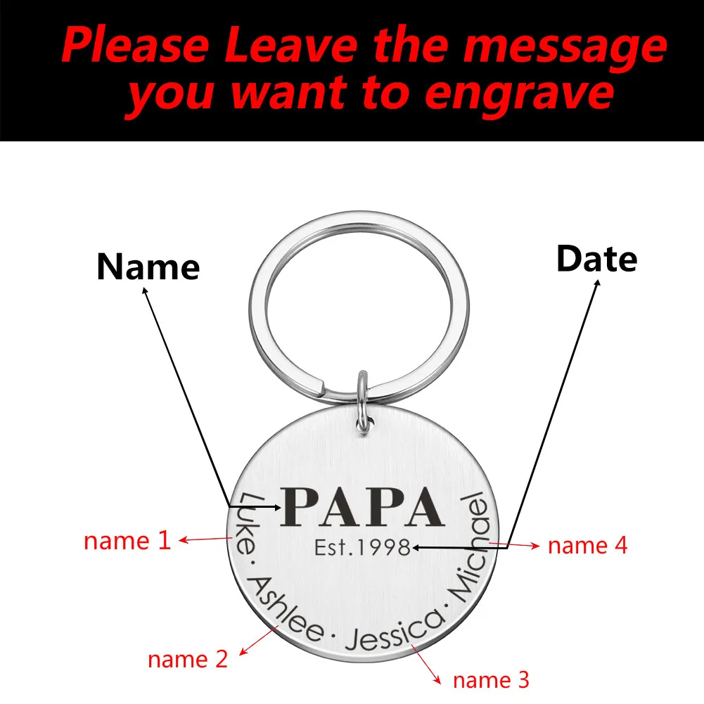

Fathers Day Gift Keychain for Dad Father Papa Engrave The Names of Dad and Family Birthday Gift for Dad From Daughter Son Wife