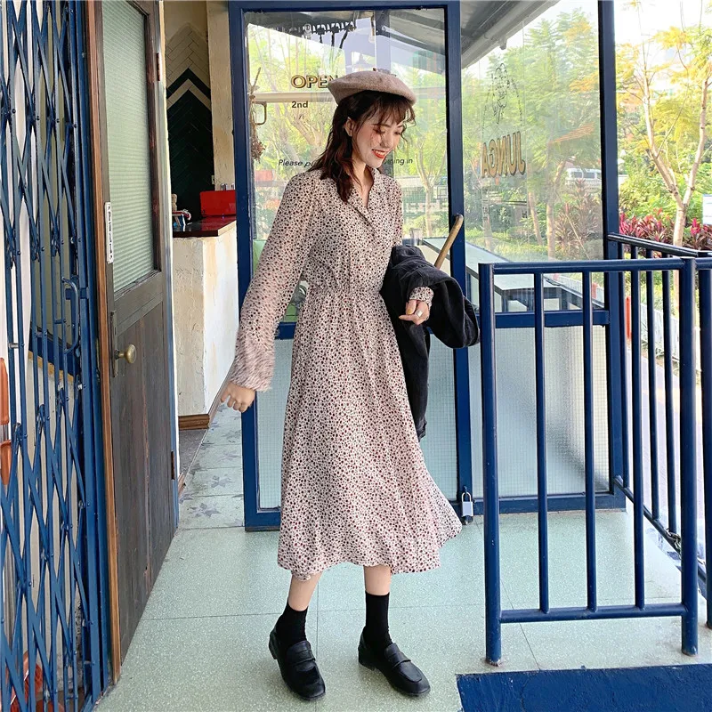 Женское шифоновое платье с принтом в Корейском стиле S 20-Long ~ In Маленькие платья