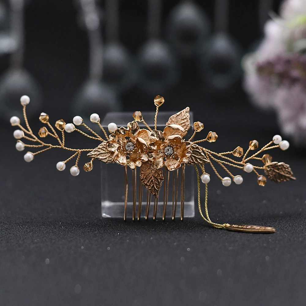 

HP134 Golden Alloy Floewr Wedding Hair Jewelry Women Bridal Hair Comb Bride Headdress Wedding Hair Accessories Bridal Headwear