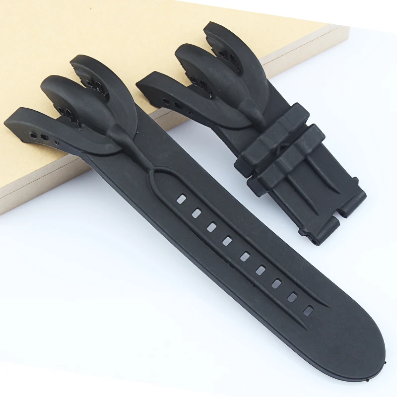 Прочный силиконовый резиновый ремешок для часов без пряжки черный мягкий ремень