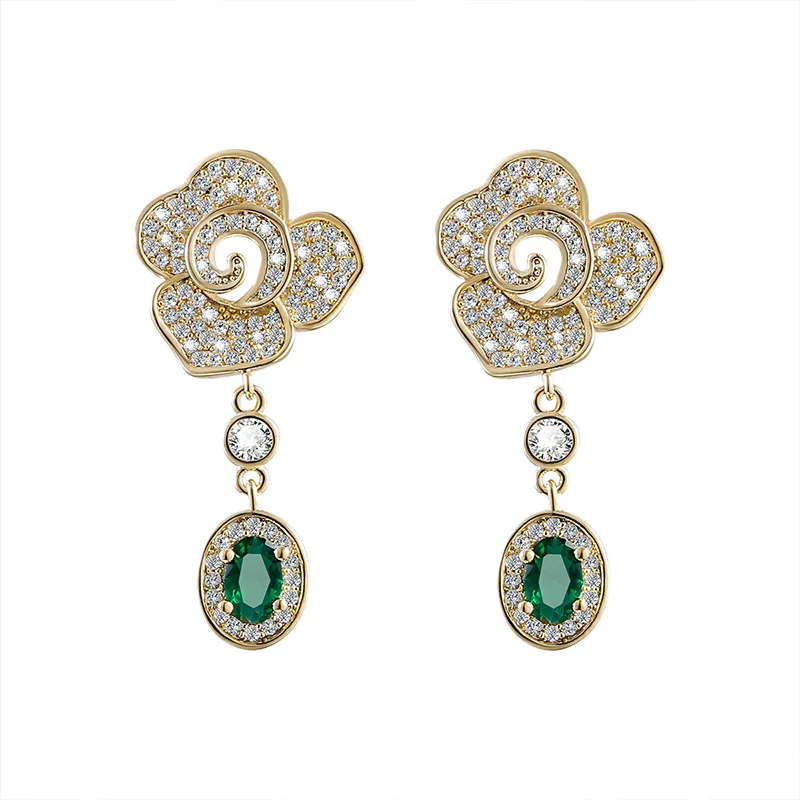 

High Quality Gold Plated Flower Eardrop Jewellery Fashion Elegant Female Crystal Dangle Earrings Holiday Gifts For Women