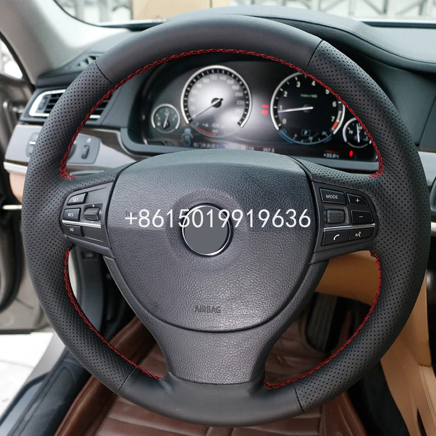 Чехол на руль автомобиля из черной кожи с ручным стежком для BMW F10 523Li 525Li 2009 730Li 740Li