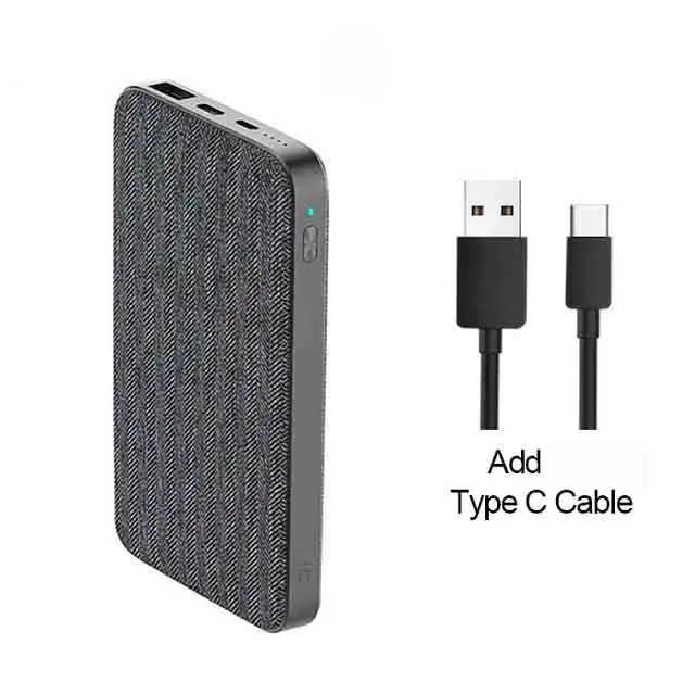 add type C cable Xiaomi ZMI 10000 мАч модный стиль серая ткань внешний аккумулятор QC3.0 PD type-C PD Двусторонняя Быстрая зарядка 18 Вт внешний аккумулятор - Цвет: add type C cable