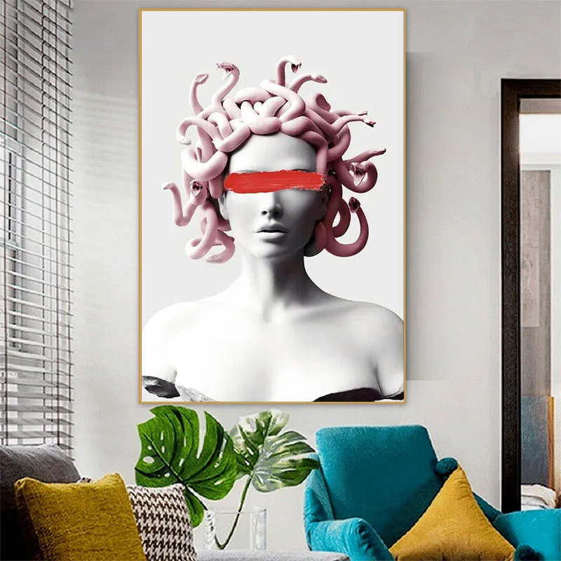 

Pink Medusa Vaporwave Sculpture Cover Eyes Canvas Art Posters and Prints of Medusa Canvas Paintings on The Wall Art Pictures